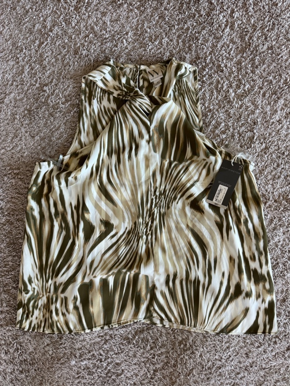 Worthington Olive and Cream Twist-Neck Sleeveless Cami / AA95